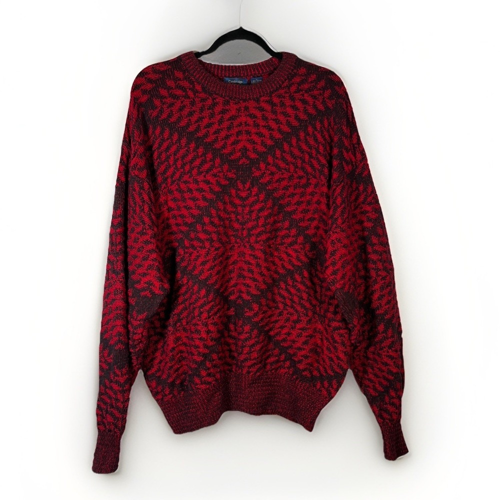 Geometric Knitted Sweater Black And Red Oversized Large Sleeves Cotton USA SizeL